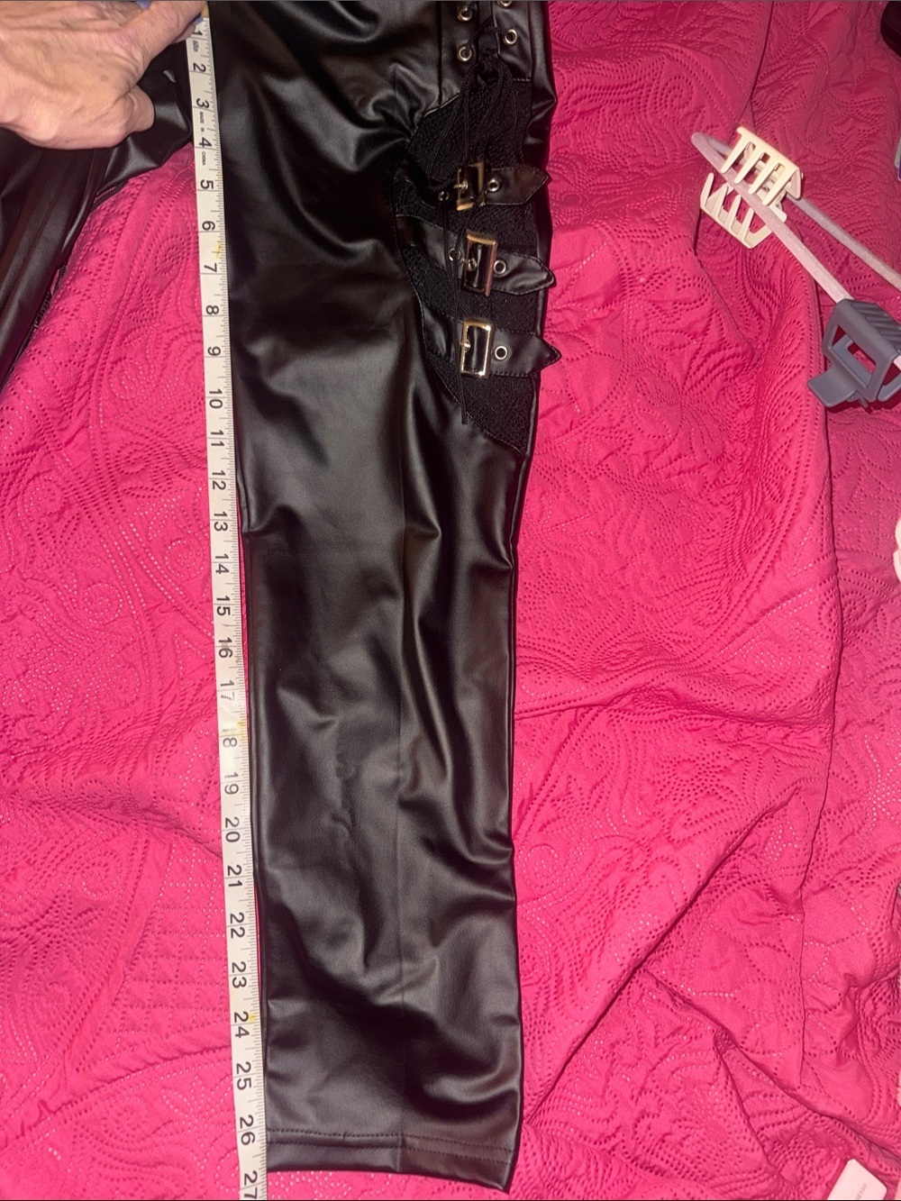 Source Unknown Black Faux Leather Lace-Up Flare Pants - Picture 10 of 13